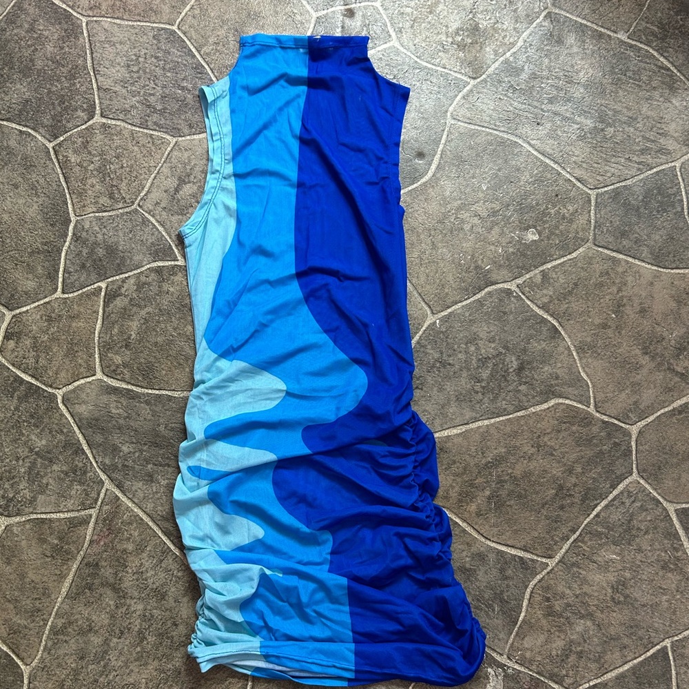 Blue Mesh Sleeveless Dress